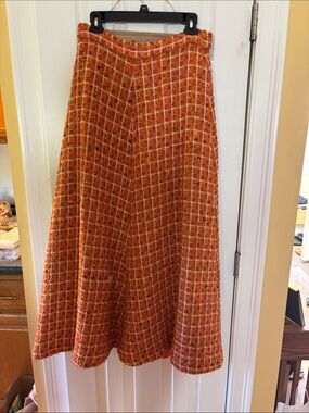 Vintage Wool Orange Plaid Maxi Skirt